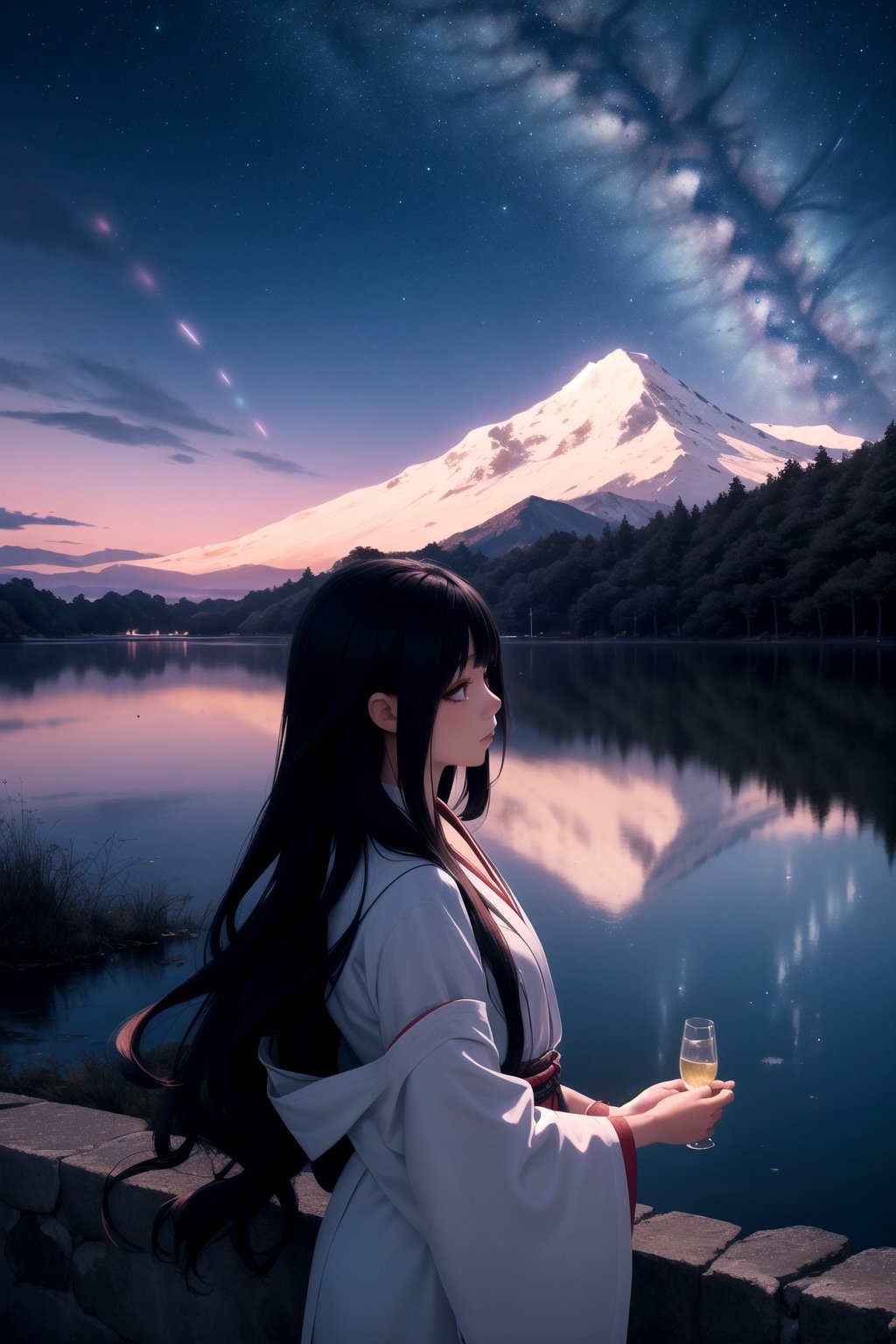 masterpiece, best quality, high res, realistic, vivit color, detailed scenery, mystical scenery background, (beautiful scenery), ayakashi, OuterWorldAI, colorful world, Inexplicable phenomenon, mysterious phenomenon, 1girl, black long hair with twin drill hair, summer surprise, sightseeing, 