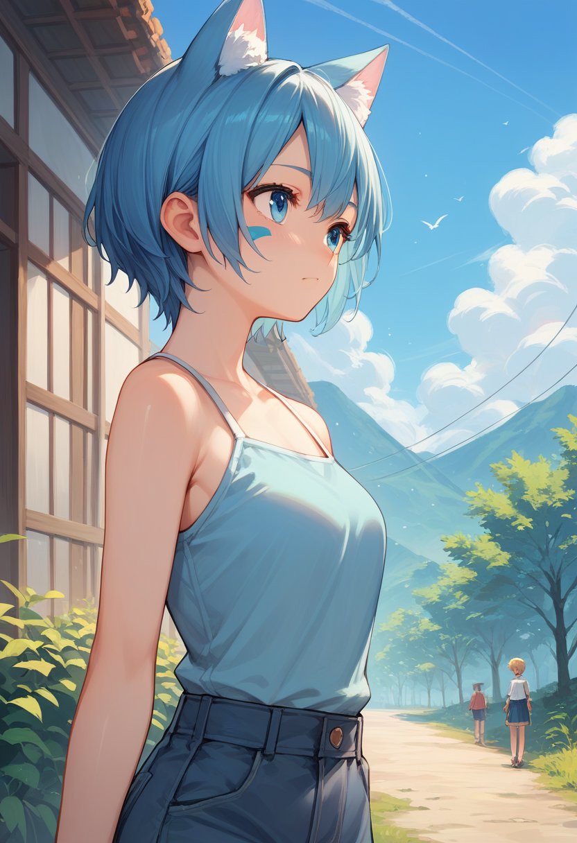 score_9, score_8_up, score_7_up, score_6_up, score_5_up, score_4_up,source_anime,

1girl,  animal ears, facial mark, short hair, blue eyes,  day, outdoors, solo focus,more detail XL,Supersex