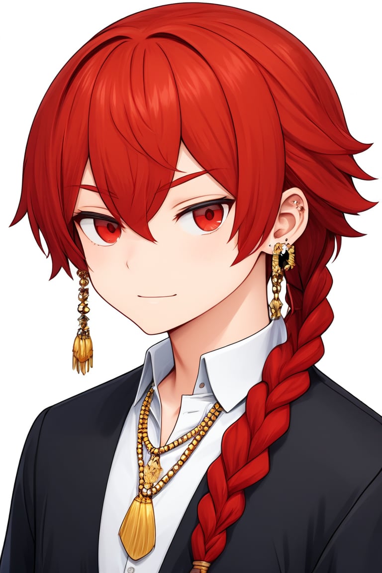 最佳质量,杰作,高质量,bangs, braid, closed_mouth, earrings, jewelry, looking_at_viewer, male_focus, red_hair, simple_background, single_earring, sketch, solo, upper_body, white_background