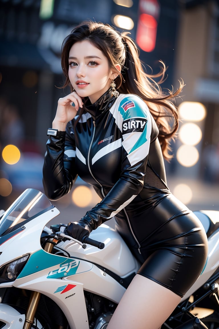 sweet smile,
average_breast, 
bright pupils, 
clear eyes, 
(put hair up   ),
(Saturation: -0.2),
(Contrast: -0.5),
the most beautiful image I have ever seen, volume rendering, Realism, kpop idol, ,
racing suit,
racing helmet,
background(street,gp motorbike,)
(Slightly bend knees to strike a sexy pose. )
()
()
side view,
soft focus.
Soft and gentle ambiance
,1 girl