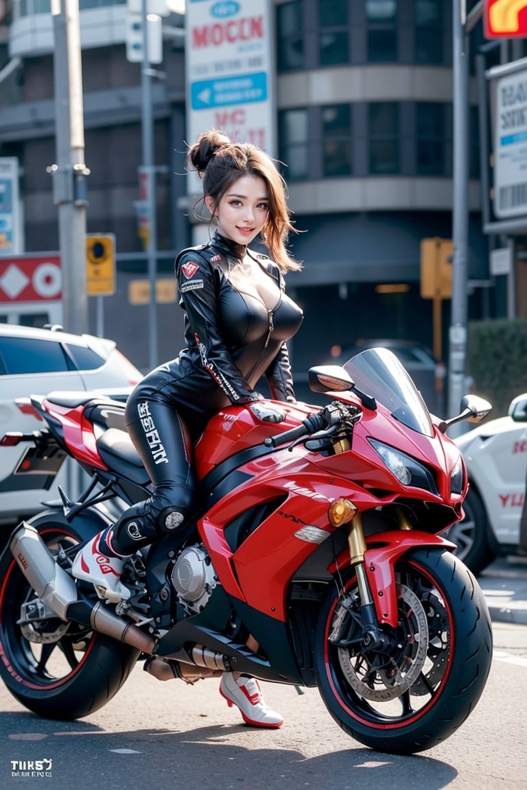 sweet smile,
average_breast, 
bright pupils, 
clear eyes, 
(put hair up   ),
(Saturation: -0.2),
(Contrast: -0.5),
the most beautiful image I have ever seen, volume rendering, Realism, kpop idol, ,
racing safe suit,
racing safe helmet,
background(street,gp motorbike,)
(Slightly bend knees to strike a sexy pose. )
()
()
side view,
soft focus.
Soft and gentle ambiance
,1 girl,yhmotorbike