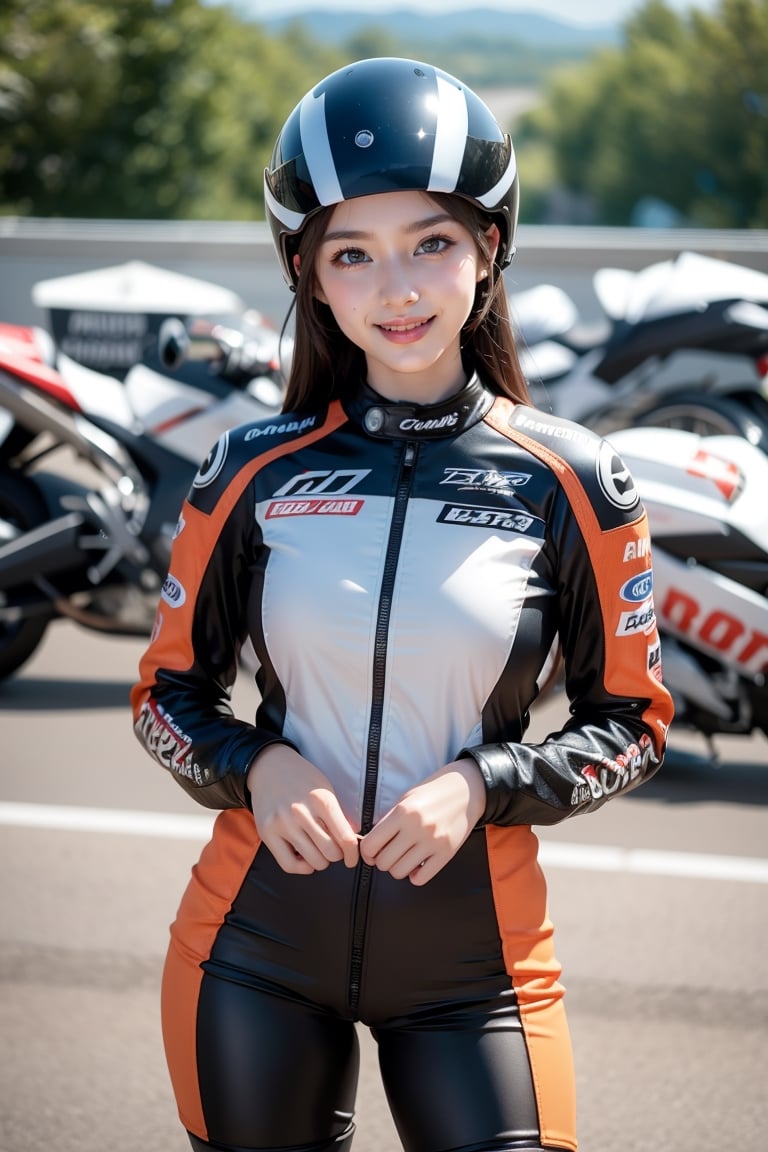 sweet smile,
average_breast, 
bright pupils, 
clear eyes, 
( ),
(Saturation: -0.2),
(Contrast: -0.5),
the most beautiful image I have ever seen, volume rendering, Realism, kpop idol, ,


racing safe suit,
racing safe helmet,
background(road,gp motorbike,)
(holding racing safe helmet and standing beside racing motorbike. )
()
()
confront view,
soft focus.
Soft and gentle ambiance
,1 girl,yhmotorbike