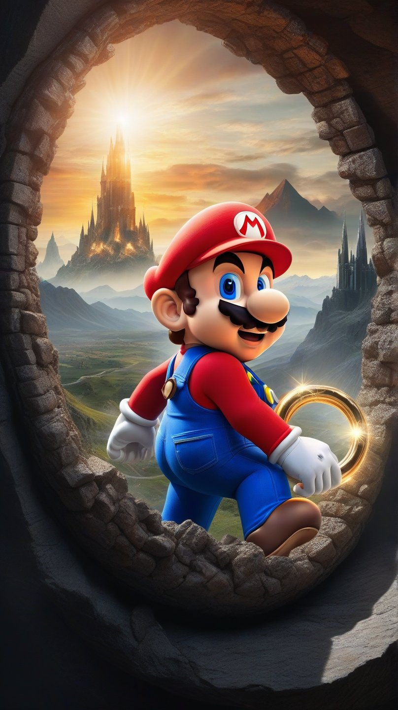 Masterpiece. Conceptual art. Double exposure collage. 16K. UHD. high quality, photorealism. Thematic background.
Super Mario stole the ring of omnipotence and escapes from Mordor. Fantasy. Mysticism. Fairy tale. Stunning full-color design, sharp focus, studio shooting, intricate details, high detail, detailed anatomy. Hyperrealism.