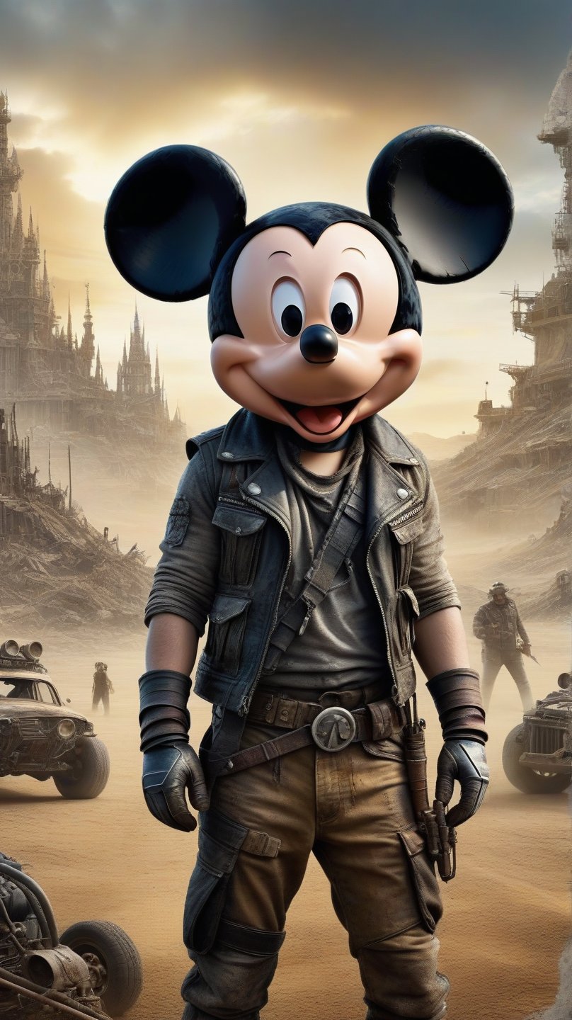 Masterpiece. Conceptual art. Double exposure collage. 16K. UHD. high quality, photorealism. Thematic background. Dynamic plot.
Mickey Mouse In The Wasteland. Mad Max style.
Fantasy. Mysticism. Fairy tale. Stunning full-color design, sharp focus, studio shooting, intricate details, high detail, detailed anatomy. Hyperrealism.