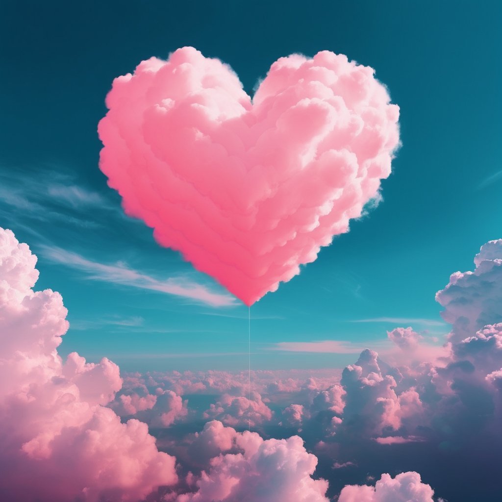 wallpaper, photorealistic photoshop, red light pink heart shaped cloud, in the style of anime aesthetic, dark aquamarine and pink, flickr, antrisolja aesthetic, pastel dream, contax tix, sky-blue and violet unicorncor