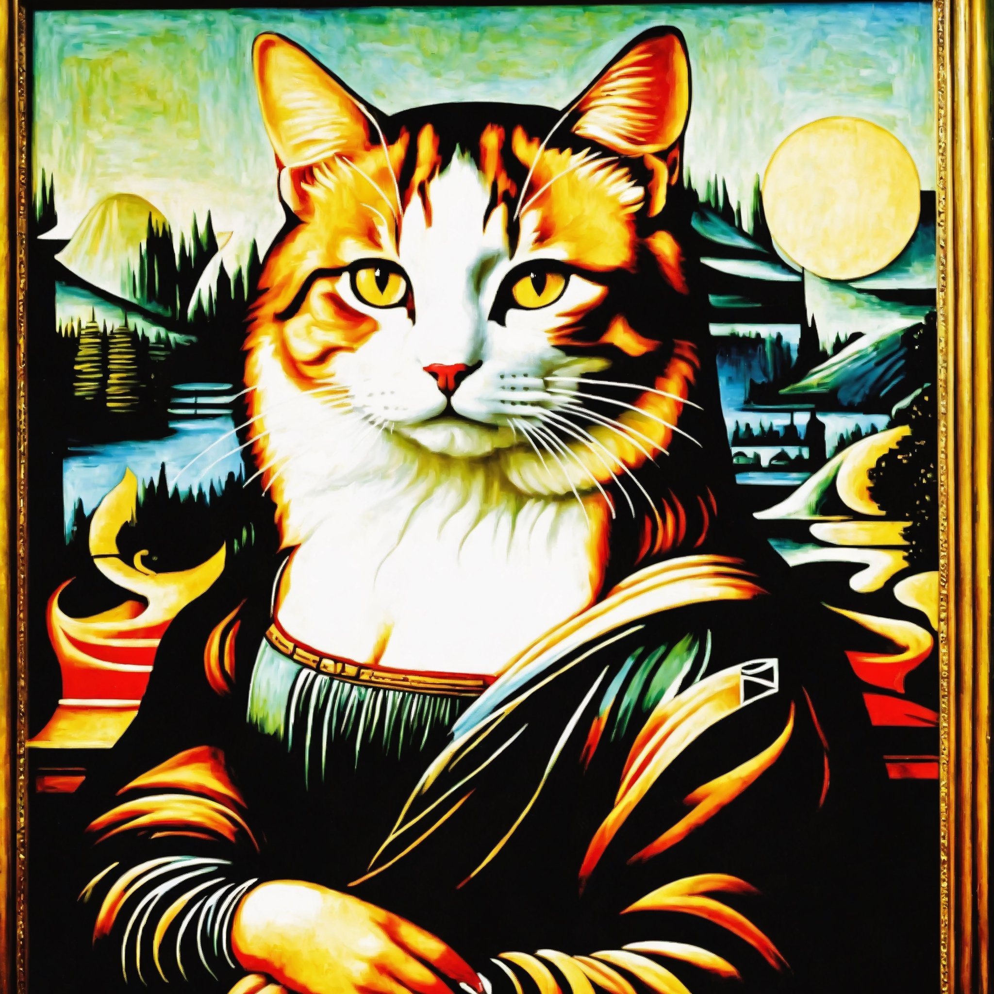 Leonardo Da Vinci's painting "Mona Lisa", a cat is painted instead of a woman