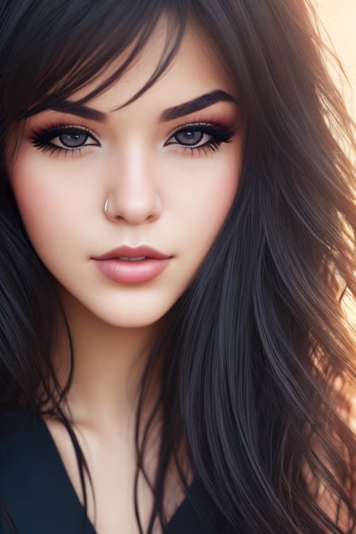 1girl, (Close-up), beautiful young woman, black hair, makeup, realistic.