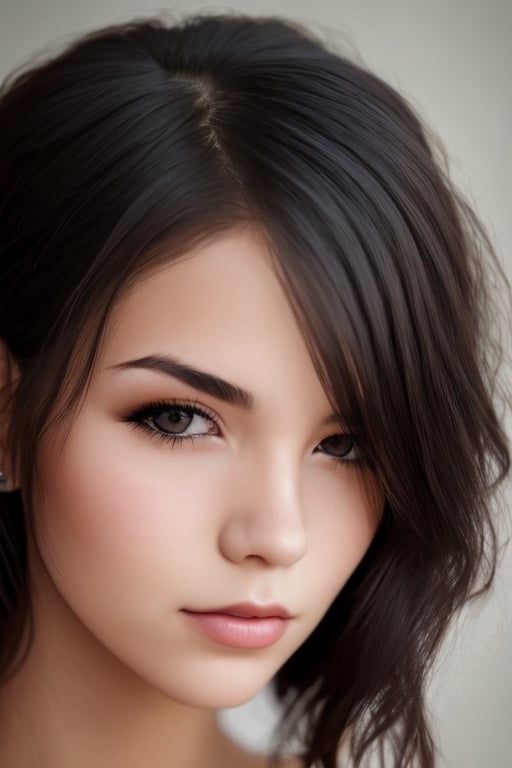 1girl, (Close-up), beautiful young woman, black hair, portrait, realistic