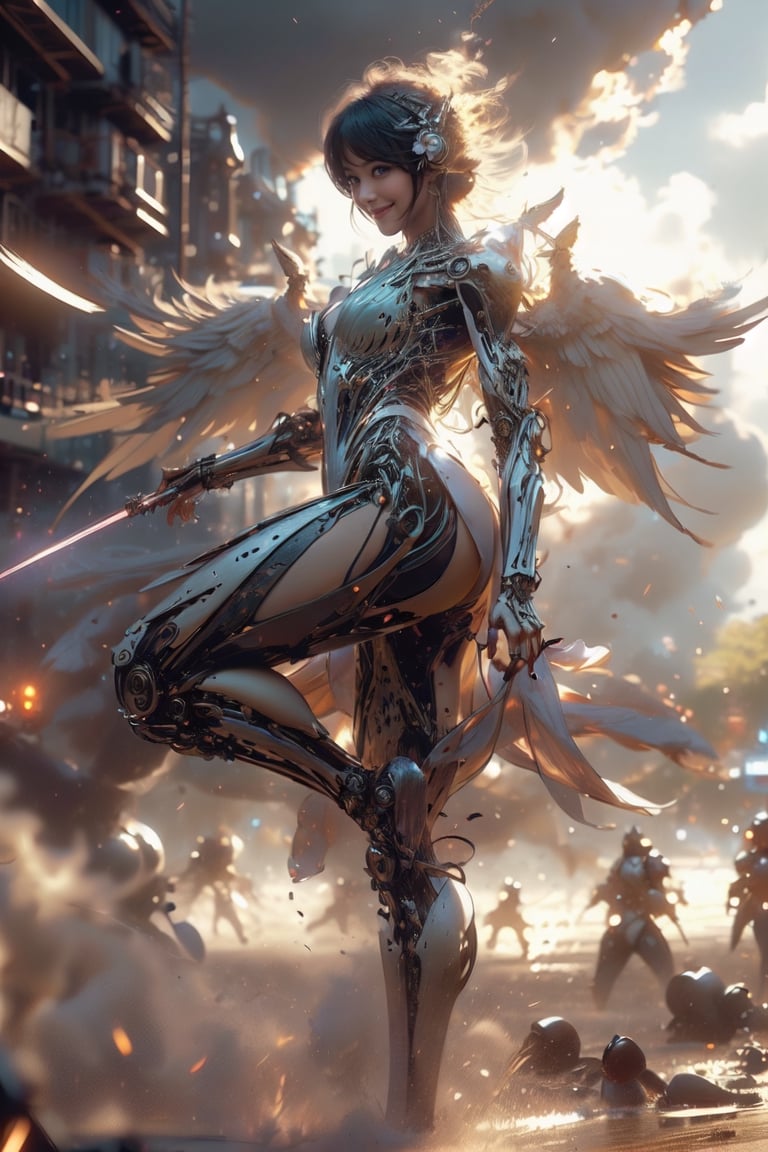 Masterpiece, High quality, 64K, Unity 64K Wallpaper, HDR, Best Quality, RAW, Super Fine Photography, Super High Resolution, Super Detailed, 
Beautiful and Aesthetic, Stunningly beautiful, Perfect proportions, 
1girl, Solo, White skin, Detailed skin, Realistic skin details, wing Earphone, 6 wings into  the backside, 
Futuristic Mecha, Arms Mecha, Dynamic pose, Battle stance, Swaying hair, by FuturEvoLab, 
Dark City Night, Cyberpunk city, Cyberpunk architecture, Future architecture, Fine architecture, Accurate architectural structure, Detailed complex busy background, Gorgeous, Cherry blossoms,
Sharp focus, Perfect facial features, Pure and pretty, Perfect eyes, Lively eyes, Elegant face, Delicate face, Exquisite face, Pink Mecha, ,ruanyi0137,Mecha body,weapon,Realism,battle,Angel,LODBG,STEAM PUNK