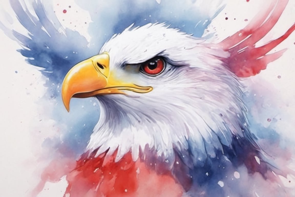 ink art, eagle, red, white, blue,Disney pixar style