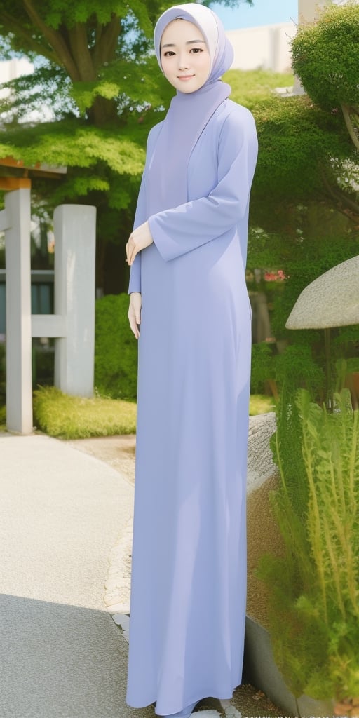 japanese  girl 25 years old, beautiful, hijab, long dress, background mosque.