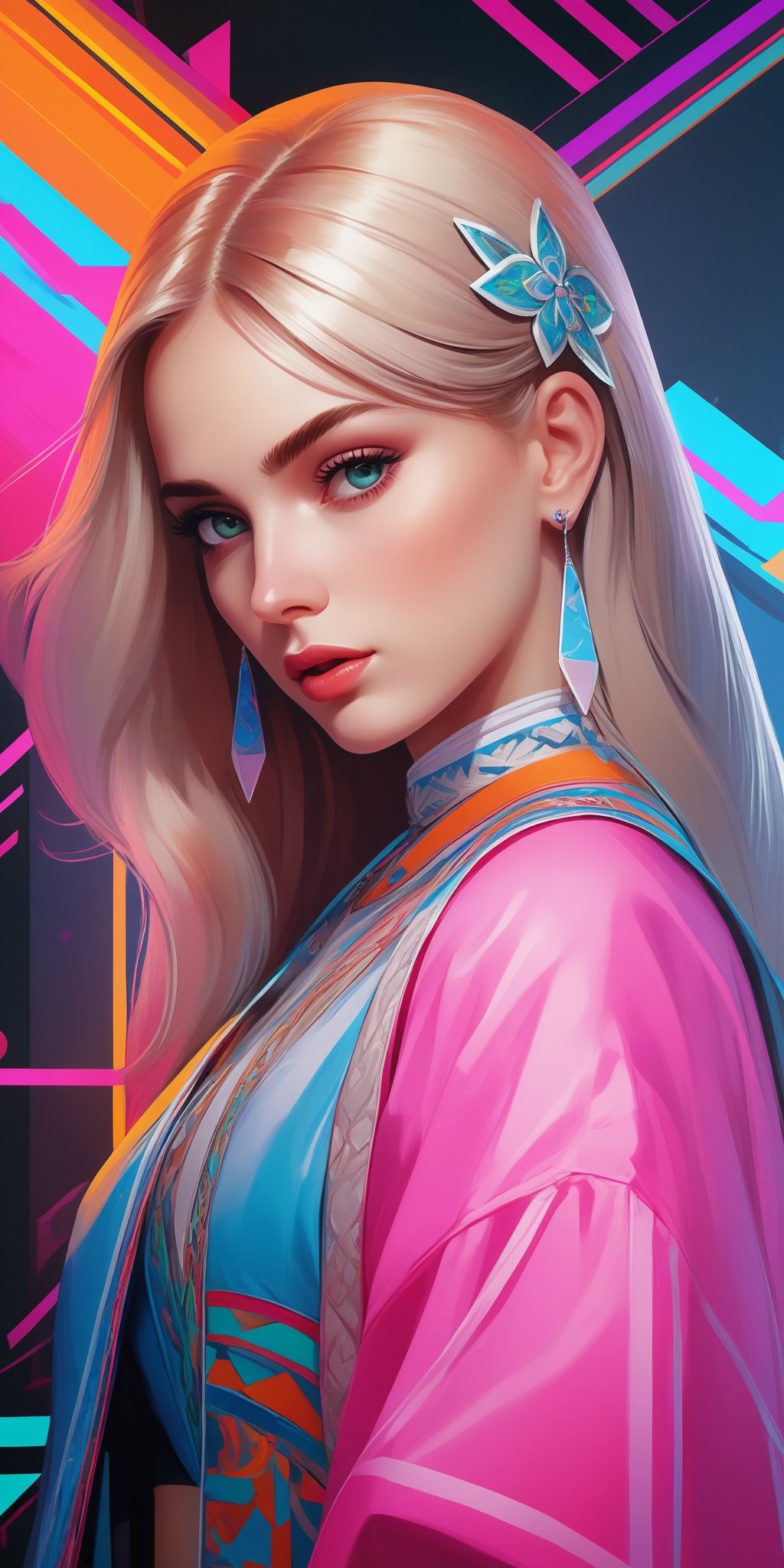 (masterpiece, high quality, 8K, high_res:1.5), exceptional attention to detail,
portrait of beautiful slavic model. high fashion, close up, extremely detailed, flat illustration in realistic style, handpainted, neon lighting, pop art elements combinated with street art style, bright matte colors, mural, elegant and aesthetic

