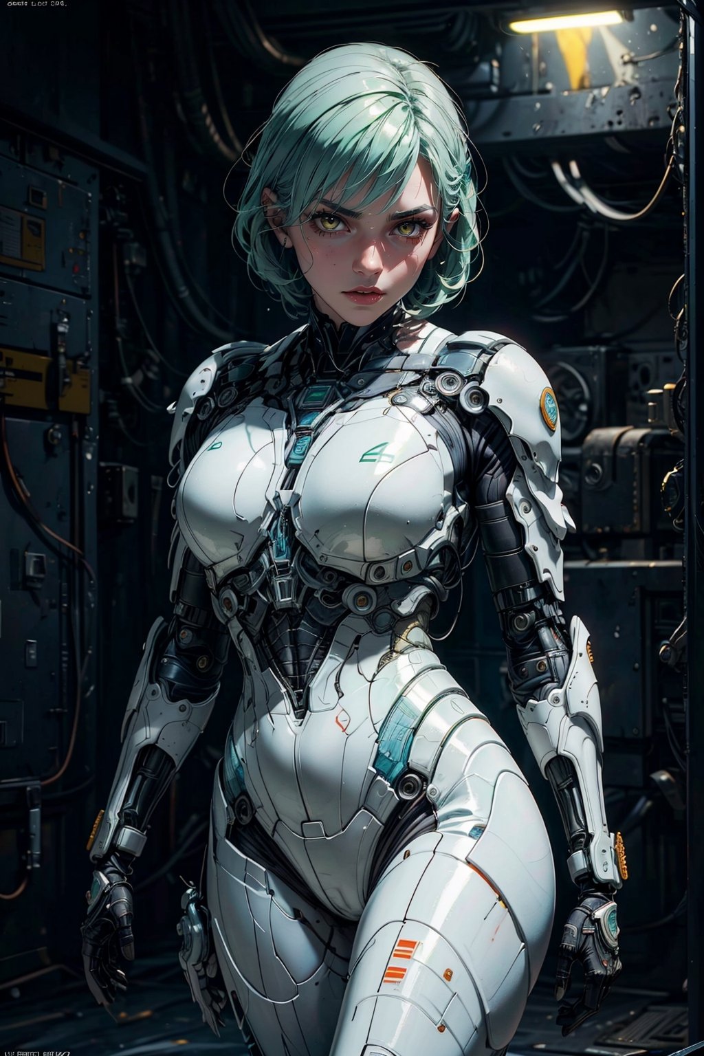 (masterpiece, best quality, official art), (extremely detailed CG unity 8k wallpaper, absurdres, 8k resolution), high quality, 8K, HDR, (retro-futuristic:1.5), 1girl, solo, green hair, perfect figure,highres, ABSURDES, dramatic lighting, close up