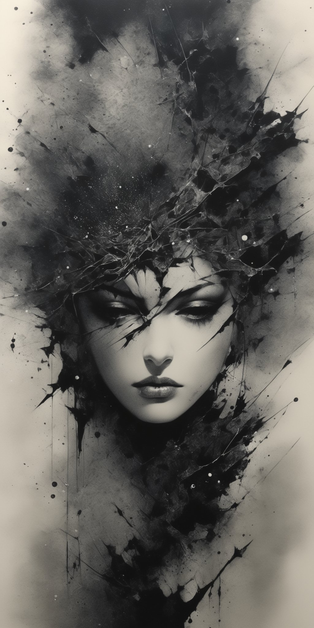 (masterpiece, high quality, 8K, high_res), ((ink and pencil drawning style)),
Abstract surreal pciture that convey sense of phrase \There are only thorns, thorns, thorns around. Damn, when are the stars already\.
Picture should be portrait of beautiful woman with slavic facial features, illustration with an atmosphere of despair and anger at the futility of efforts.At the same time, there should be a stubbornness to continue to strive for the goal, non-acceptance of the idea of fate, a desire to take control of one’s own life.
Very detailed, gorgeous, abstract, sensual, teenage rebellion, stubbornness, self-esteem,DOUBLE EXPOSURE