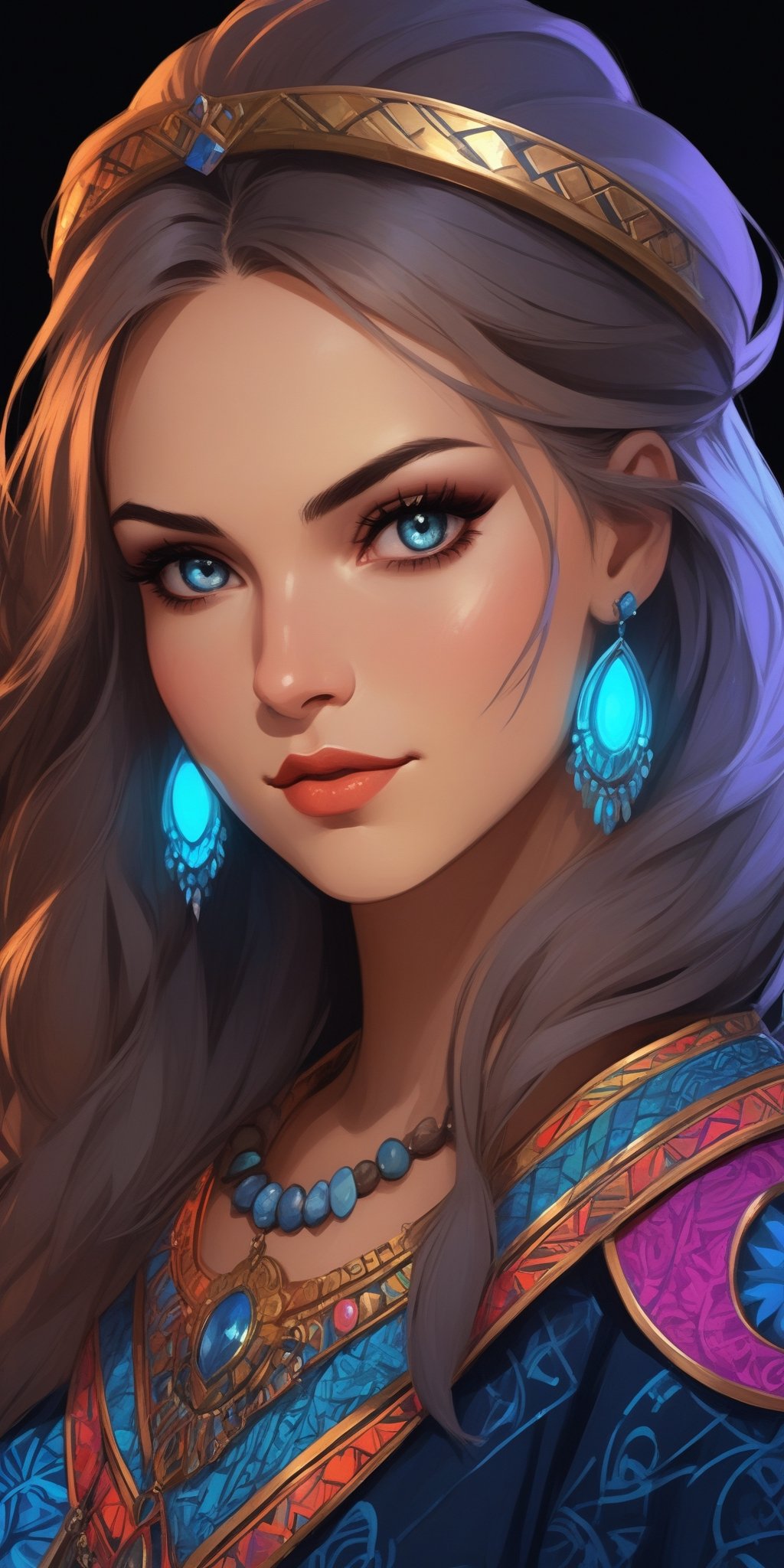 (masterpiece, high quality, 8K, high_res:1.5), exceptional attention to detail,
portrait of beautiful slavic model. high fashion, close up, extremely detailed, flat illustration in realistic style, handpainted, neon lighting, pop art elements combinated with street art style, bright matte colors, mural, elegant and aesthetic, fushion zentangle ornament with cybertech elements in background,

,fflixmj6,portraitart