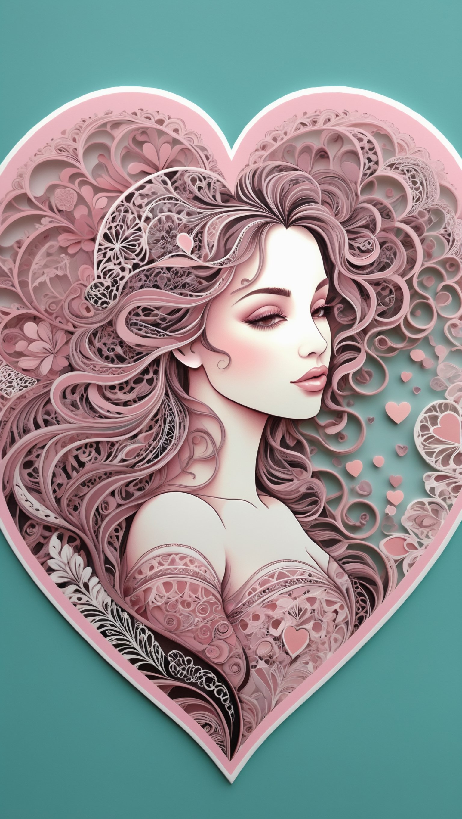 sticker art, masterpiece, soft tones, pale mate pink palette, zentangle oramente makes the silhoutte of woman on intricate valentine heart background. Intricate, elegant, gentle,, aesthetic, abstract, sharp focus, symmetry, sensual,
fusion different artstyles, make a highly detailed painting, award-winning painting, wonderful painting,sticker