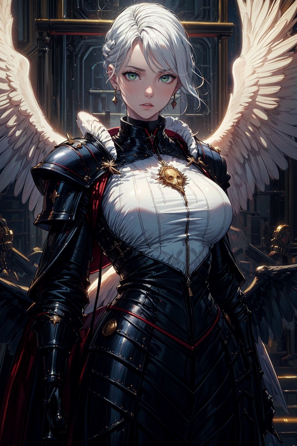 ppcp, (masterpiece, best quality, artwork), (extremely detailed 8K picture, absurdes, 8k resolution), (symmetry: 1.3), (female angel \Kayle\). six ultra detailed huge wings, fly in the air, casual clothes,fantasy background,  ,armor,highres,