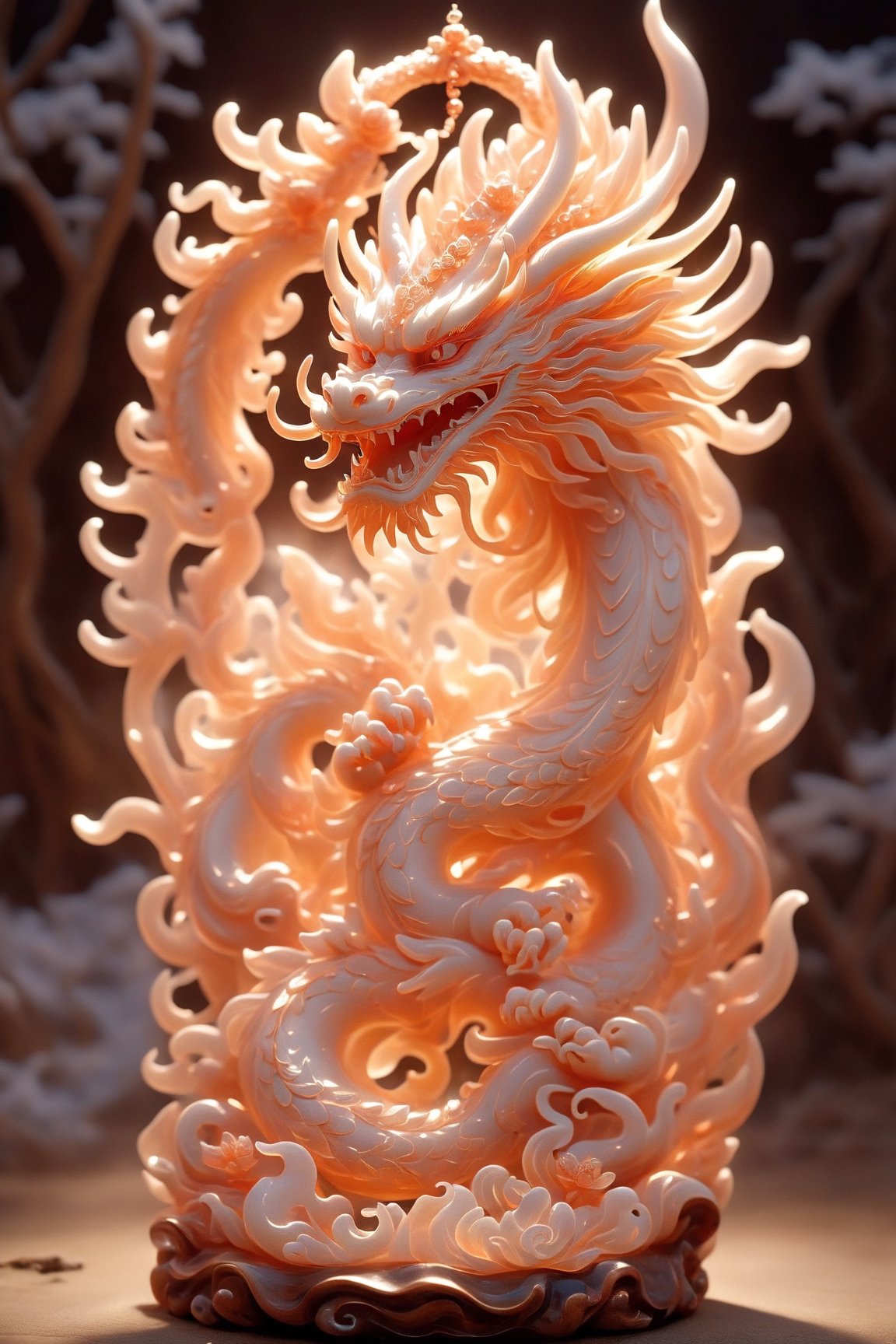 wood masterpiece depicting a Chinese dragon in hell.