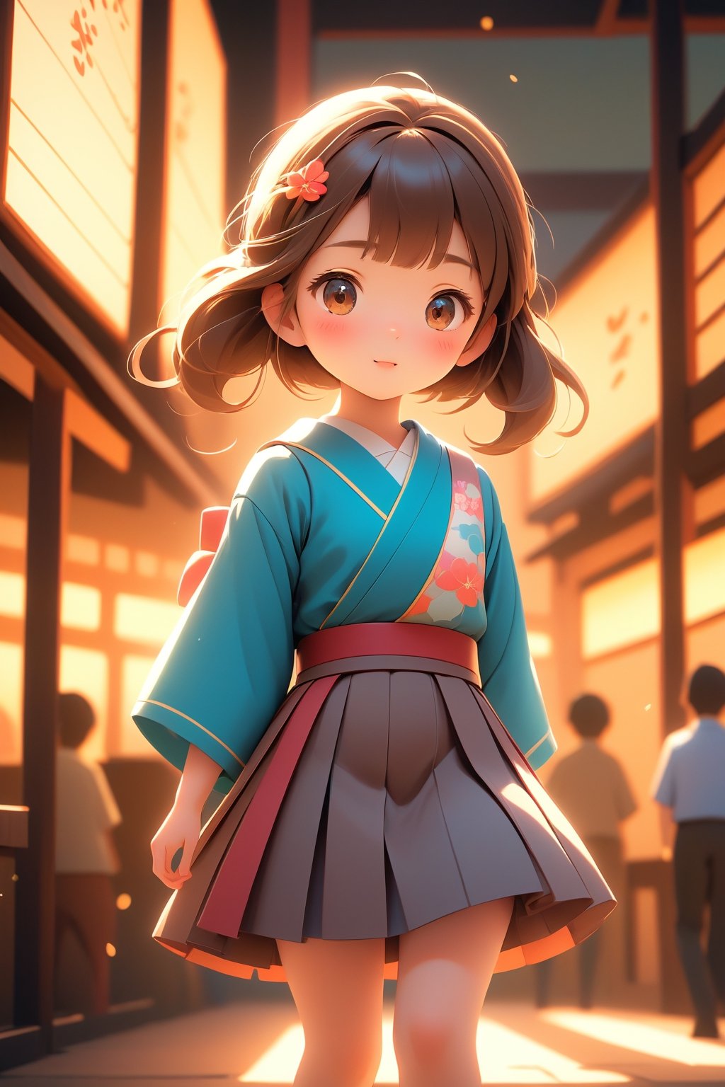 best quality, masterpiece, beautiful and aesthetic, vibrant color, Exquisite details and textures,  Warm tone, ultra realistic illustration,	(cute Japanese girl, 9year old:1.5), cute eyes, big eyes,	(a surprised look:1.3), classroom ambience, 	cinematic lighting, ambient lighting, sidelighting, cinematic shot,	siena natural ratio, children's body, anime style, 	head to toe,	dark brown bun hair,	wearing a school_uniform with short_skirt, 	ultra hd, realistic, vivid colors, highly detailed, UHD drawing, perfect composition, beautiful detailed intricate insanely detailed octane render trending on artstation, 8k artistic photography, photorealistic concept art, soft natural volumetric cinematic perfect light. 