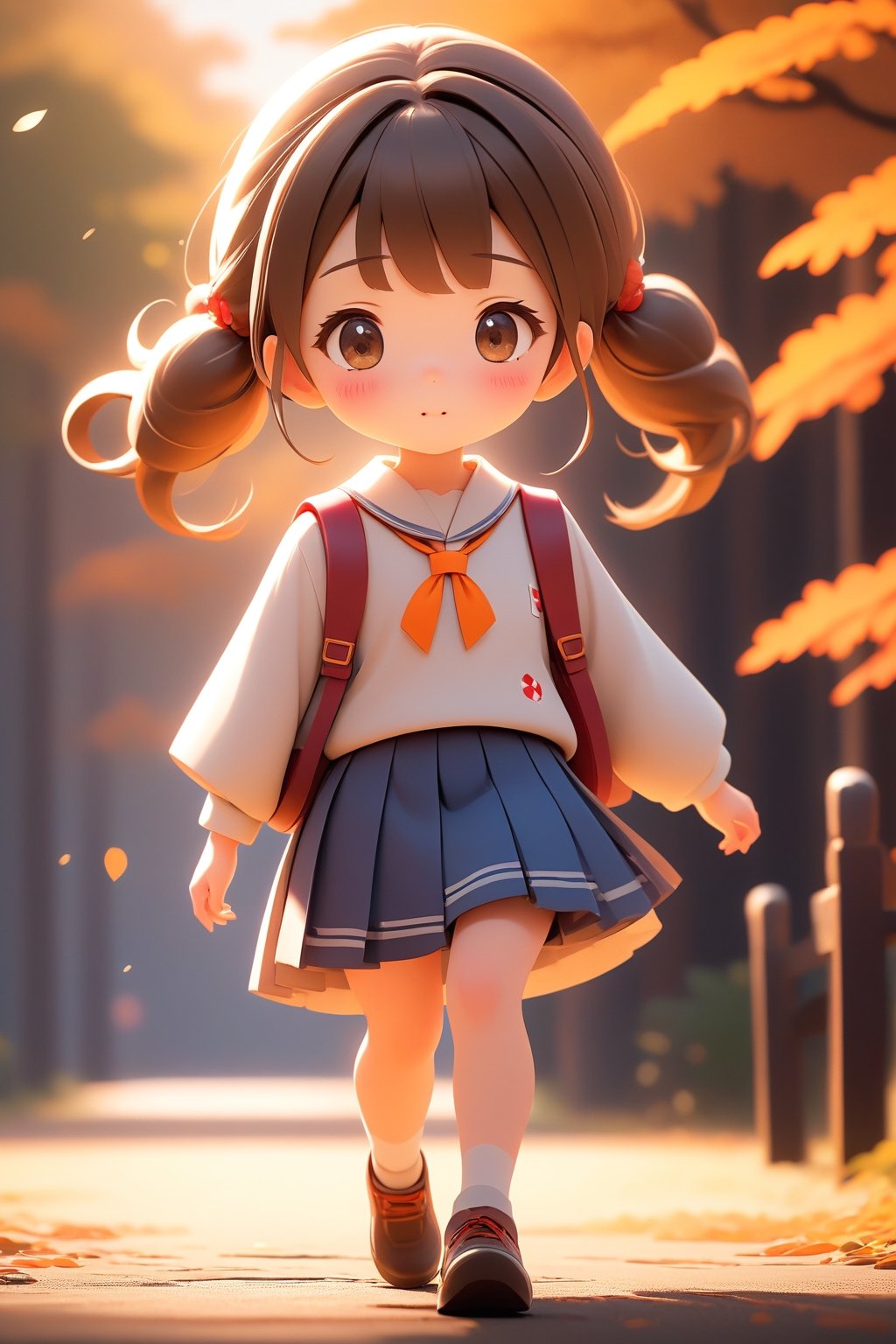 best quality, masterpiece, beautiful and aesthetic, vibrant color, Exquisite details and textures,  Warm tone, ultra realistic illustration,	(cute Japanese girl, 9year old:1.5),	(School theme:1.4), cute eyes, big eyes,	(a surprised look:1.3),	cinematic lighting, ambient lighting, sidelighting, cinematic shot,	siena natural ratio, children's body, anime style, 	head to toe,	dark brown bun hair,	wearing a school_uniform with short_skirt, 	ultra hd, realistic, vivid colors, highly detailed, UHD drawing, perfect composition, beautiful detailed intricate insanely detailed octane render trending on artstation, 8k artistic photography, photorealistic concept art, soft natural volumetric cinematic perfect light. 