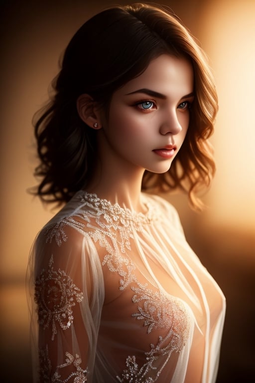 1girl, 8k beautiful young woman, (translucent clothing), elegant, very detailed, digital hyperrealistic photography filigree, shy, masterpiece, side lighting, (detailed beautiful eyes),