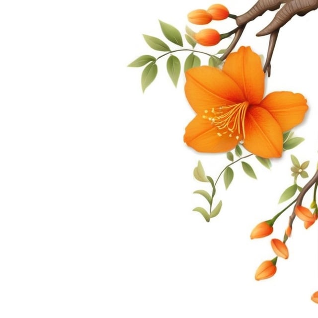 simple background, white background, flower, no humans, animal, leaf, branch, orange flower