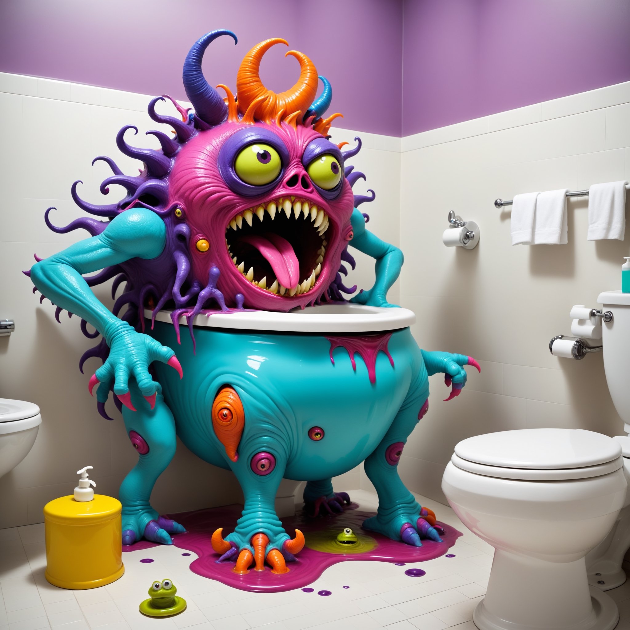 vivid whimsical toiilet themed monster madness, crazy cool colorful commode creature chaos, bathroom humor hilarious horrors , score_9, score_8_up, score_7_up, ,TOONaughty