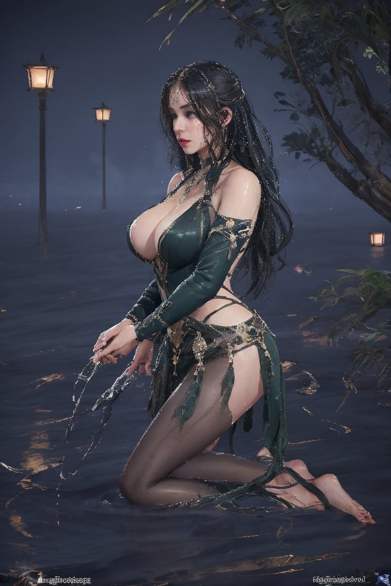 Semirealistic, potrait, masterpiece, best quality, volumetric lighting, gigantic_breasts,saggy_breasts, long_hair, absolute_cleavage,crotch_curtain,night cityscape,1girl,girl_lying_down_in_shallow_water_in the_oasis,spreading_legs, M_legs, vulva, no_panties, pubic_hair,FlawlessElegance,palm_trees_in_the_background, windy, skirt_blow, wind_blown_hair, Torches,MatariDress,half_body_shot,Irish_v1,girl submerged_in_water,GreenDress,on_all_fours,on_hands_and_feet, looking_at_viewer,sweating,soaking
