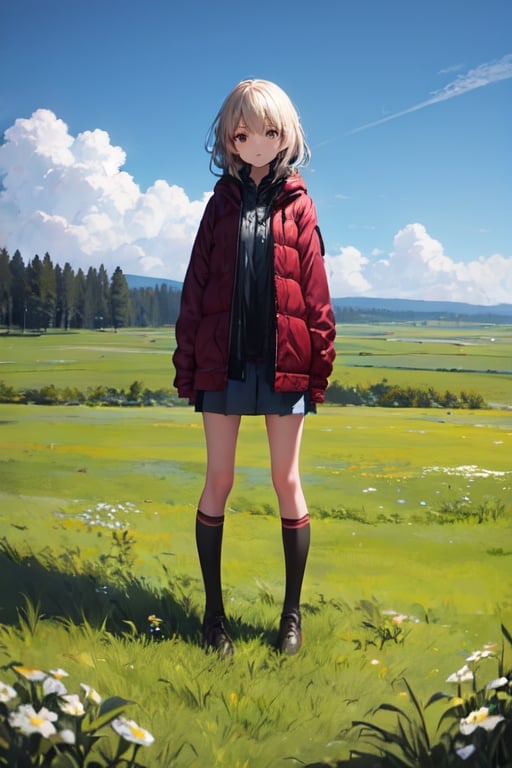 1girl, standing, grass plain