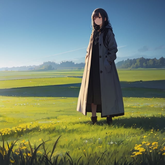 1girl, standing, grass plain