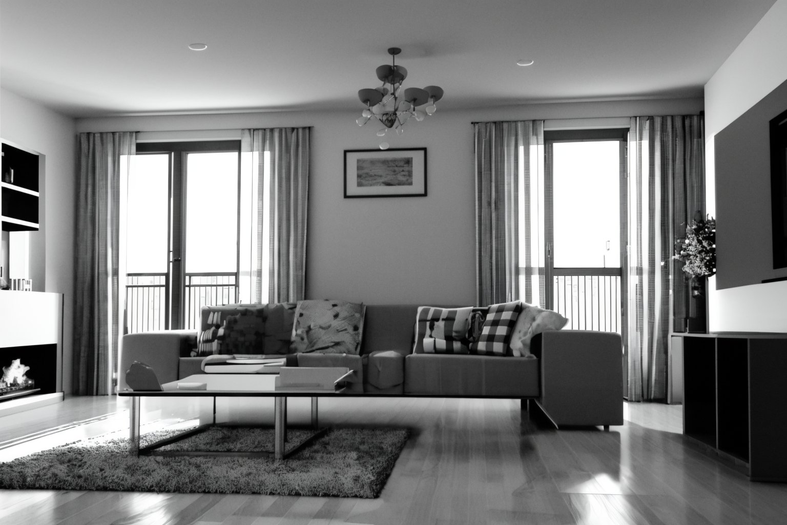 (masterpiece), best quality, living room, medium shot, fujimotostyle,Monochromatic, 3D