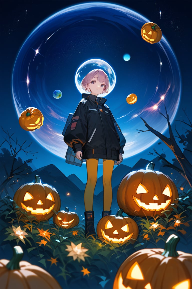 (score_9,score_8_up,score_7_up,score_6_up,score_5_up,score_4_up), anime, no humans, indoor, halloween, outer space, a planet that looks like a pumpkin, planet, pumpkin, no humans