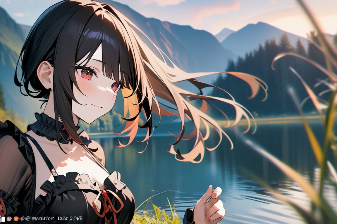 1girl, kurumi tokisaki , (Date A Live), lake, [2.5D:7], masterpiece, best quality, highres, newest, very aesthetic, General, READ DESCRIPTION