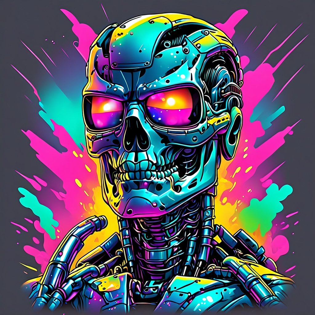 tshirt vector, terminator 
lighting, 90s
 graphic, synthwave, vivid 
colors, detailed,Disney pixar style