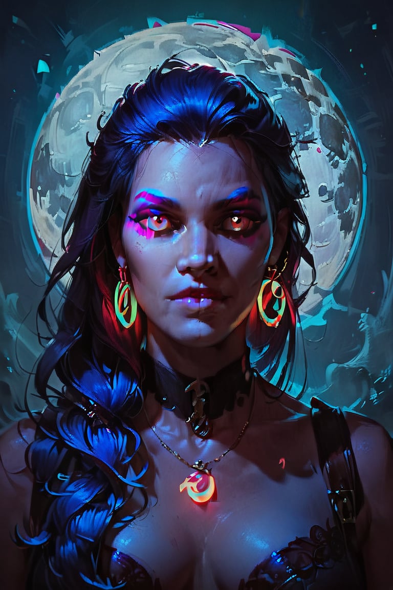 score_9, score_8_up, score_8_up, 1girl, looking at the moon, night, neon light, front view, concept art, realistic,Expressiveh,dark theme, Elena