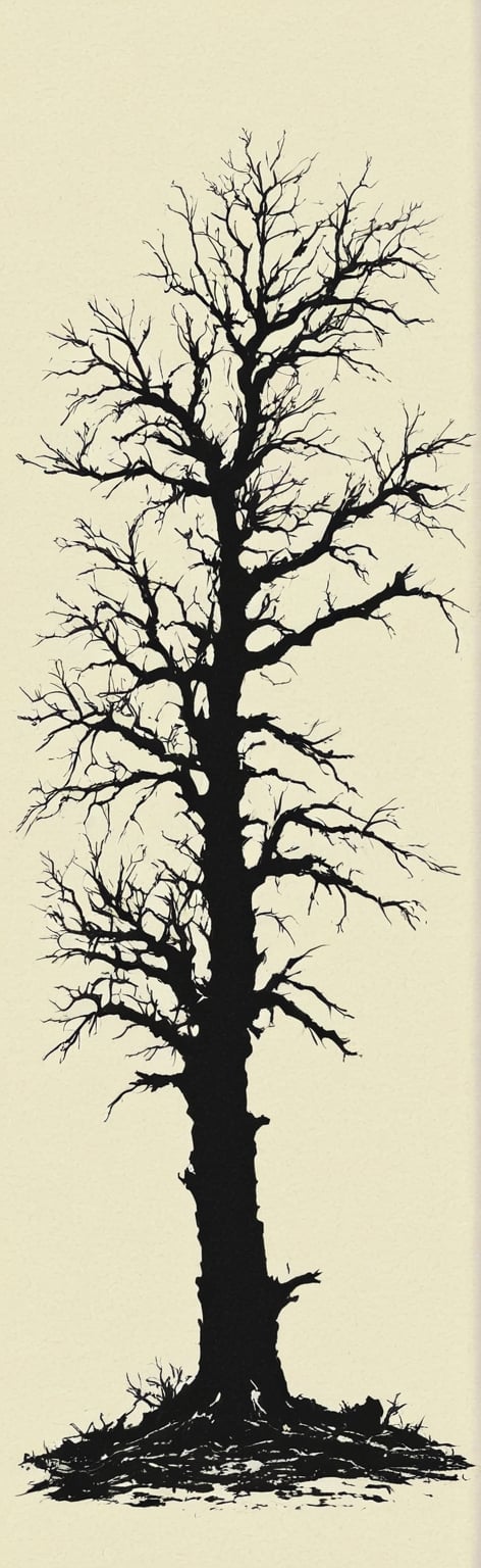 {{{masterpiece}}}, best quality, {{top quality}}, black vector by ansel adams image of a dead tree in a graveyard, nankin drawing of a dead tree (multiple dead branches), Use only black color to convey melancholy, vector