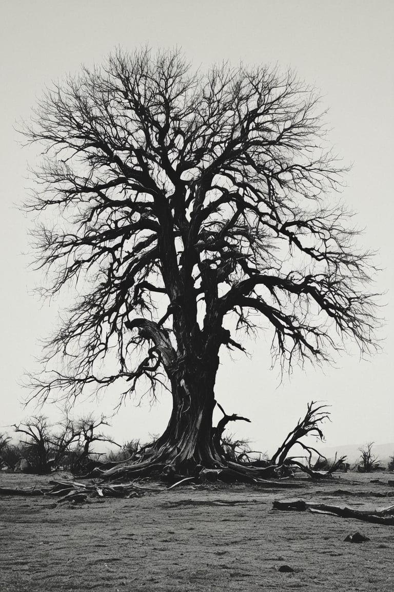 {{{masterpiece}}}, best quality, {{top quality}}, black vector by ansel adams image of a dead tree in a graveyard, nankin drawing of a dead tree (multiple dead branches), Use only black color to convey melancholy, vector