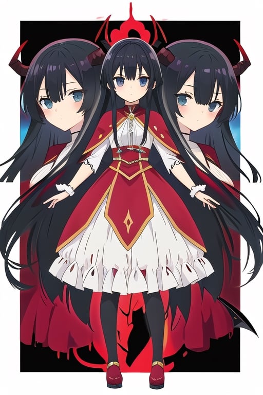 full body,anime girl with long black hair and black and red armor, anime look of a cute girl, yumiella dolkness,anime image Villainess Level 99: I May Be the Hidden Boss but I'm Not the Demon Lord, king hino as princess, best anime girl,loli,yumiella