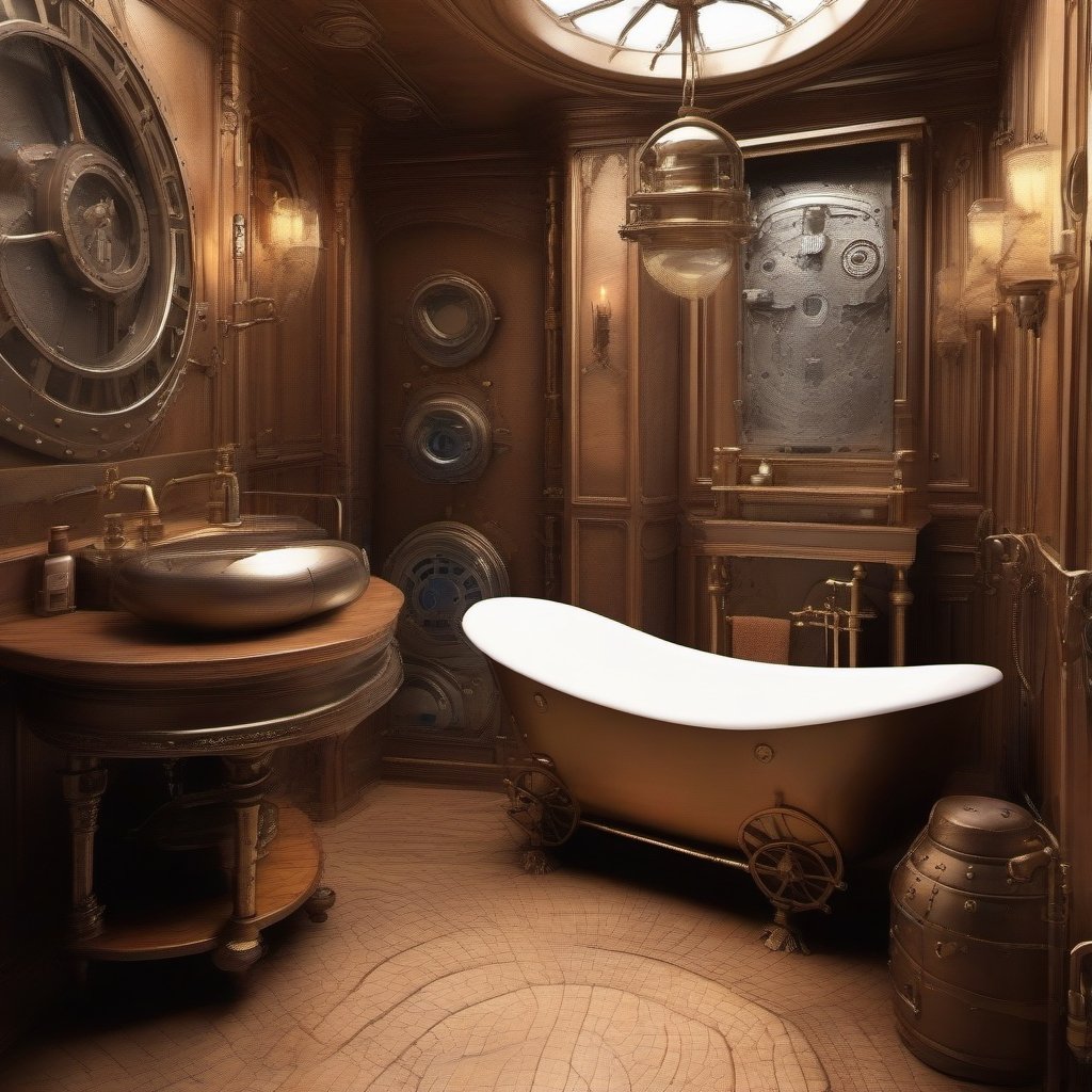 Un superbe salle de bain dans le style steampunk