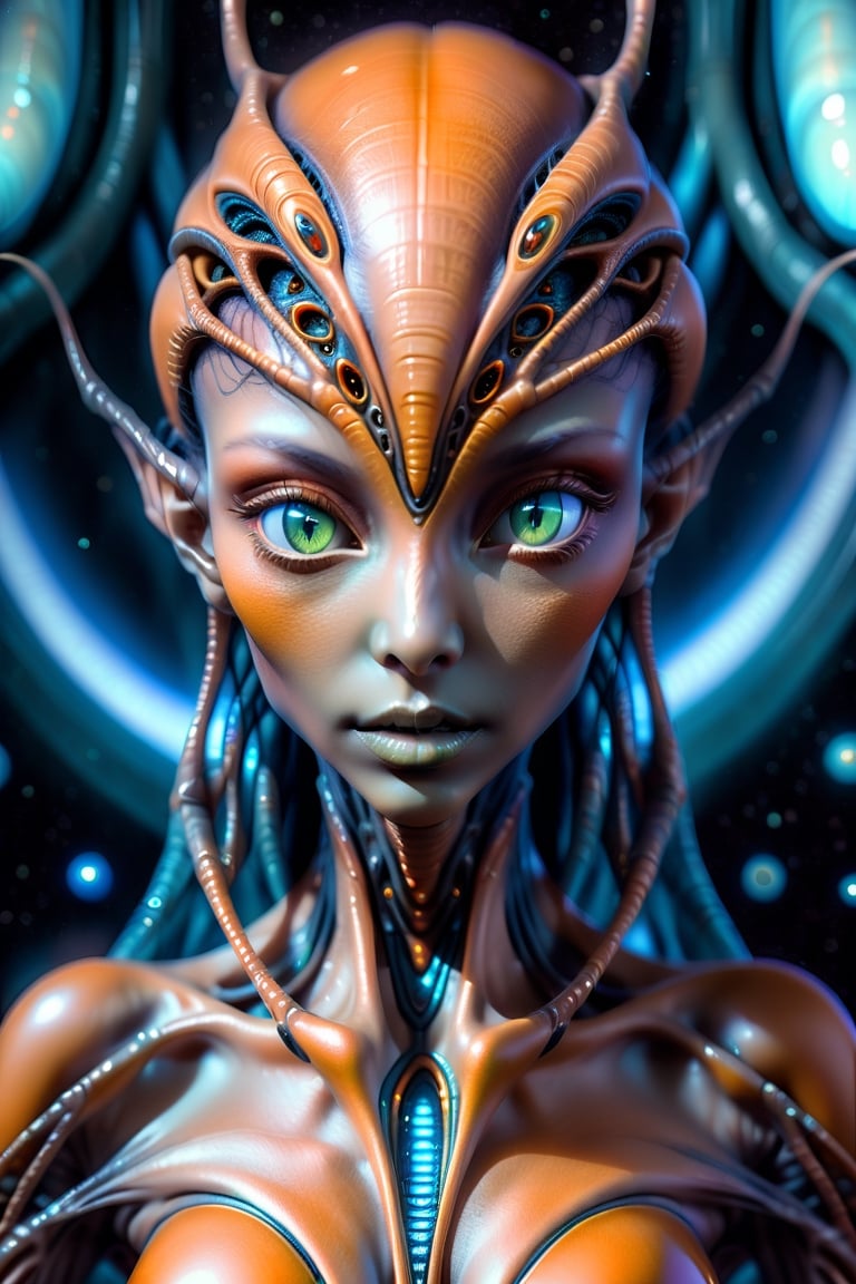    A close up portrait of a (((fantasy mesmerizing alien humanoid female, amazingly beautiful ethereal being))) that embodies the essence of wonder, exuding a (((a deep sense of marvel aesthetic))) that is heavily exaggerated beyond human form, very detailed close up dark amber orange reptilian humanoid eyes, Its presence is (((intangible reality))), existing only in the imagination, yet feels strikingly familiar to the human form, evoking a sense of unsettling mesmerizing beauty, Draw inspiration from julie bell's iconic art style for guidance