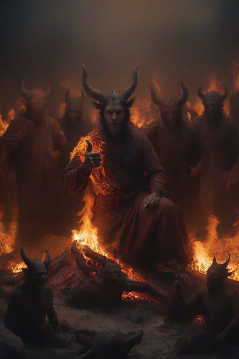 muslim man is taking selfie in hell, thumbs up, kudos, background of happy devils and demons, by Hieronymus Bosch, Steve McCurry, by Lee Jeffries, by Jeremy Mann, undefined
,Movie Still, cinematic moviemaker style,fire that looks like...