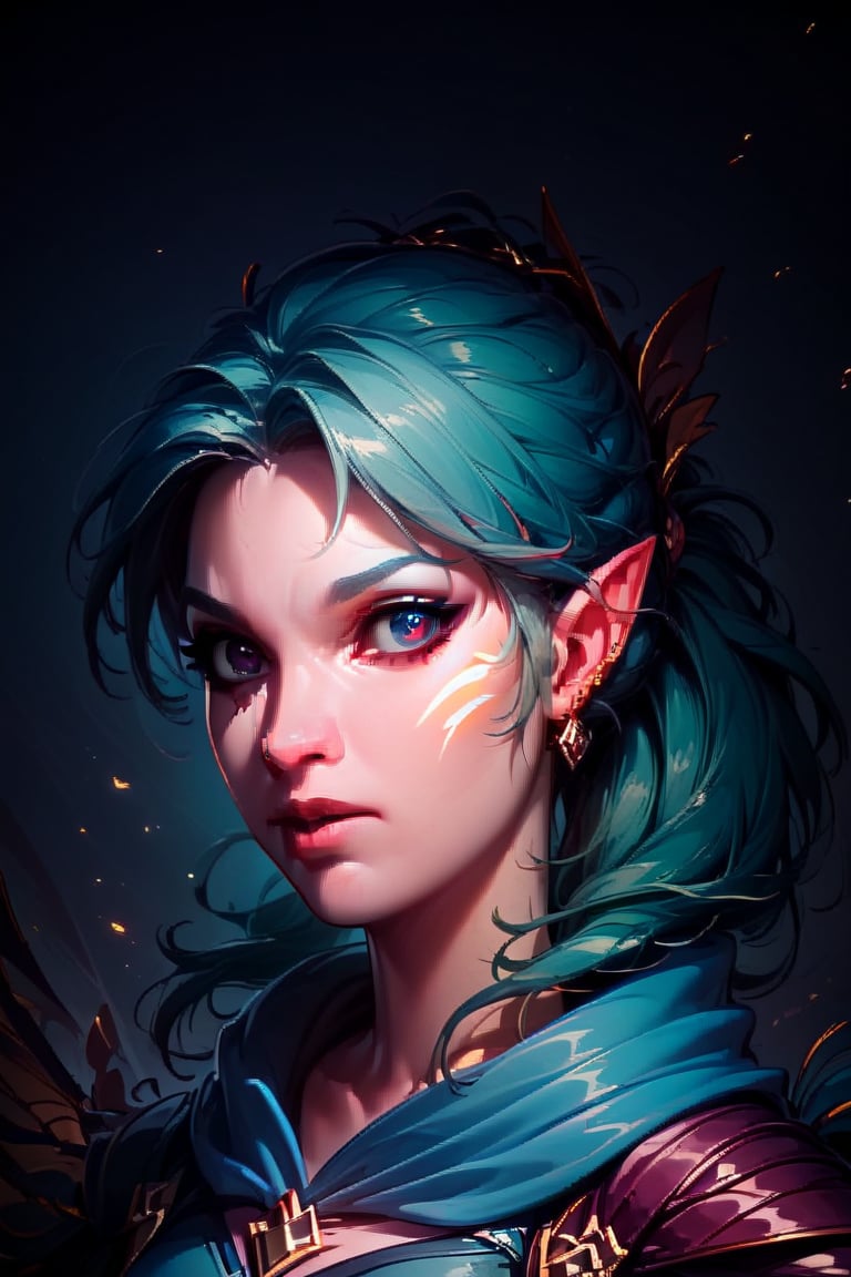 score_9, score_8_up, score_7_up, 1 girl, a archer warrior, attack on the screen, fire in eyes, dota wind ranger style, Elena, portrait, simple gray background, Expressiveh, concept art, dark theme,windranger, windranger \(dota 2\)