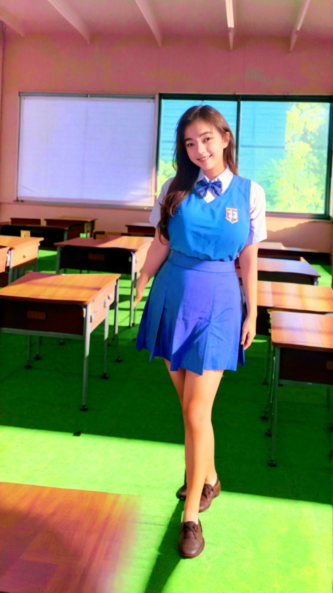 (8k, RAW photo, best quality, masterpiece:1.2), //Photo of,
1girl, solo, large_breasts, a 20 year old girl in Malaysia school uniform,long eyelashes, long brown hair, slim body, smile, cold, ,msc, bwc, (schoollogo:1.3),blue uniform,skirt,((interior, library, classroom)),looking at viewer
,eungirl