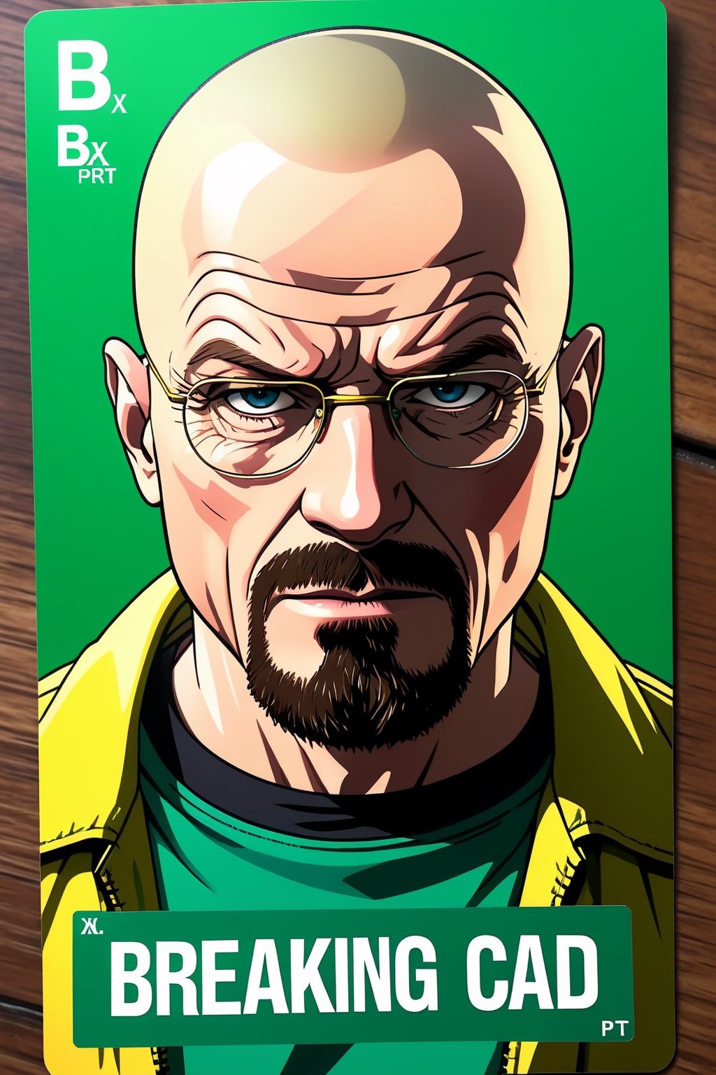 inframe add bold text "Breaking Bad" name ""Breaking Bad"" premium anime card 14PT authenticated cardstock amazing,dark colors,
,more detail XL