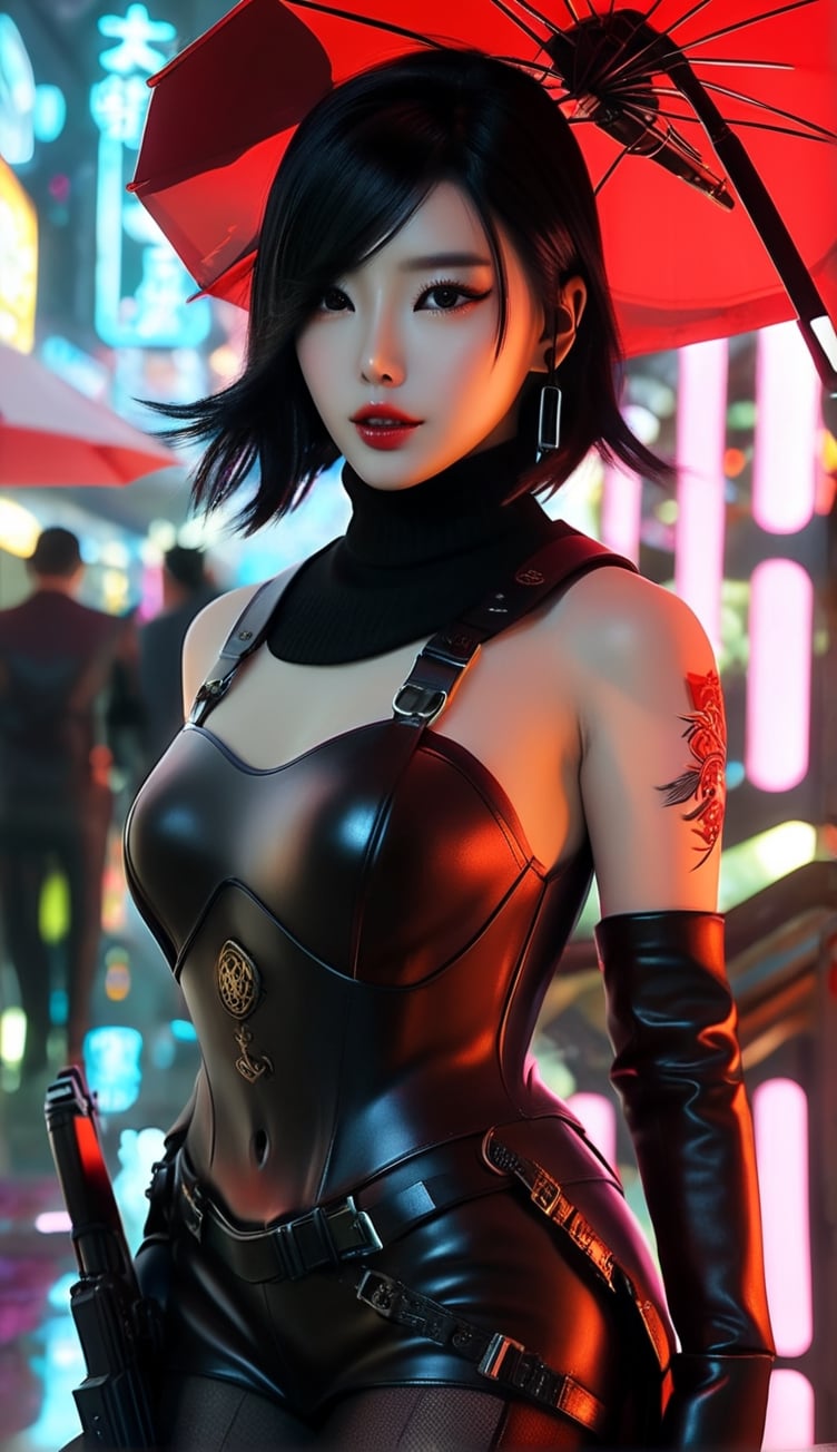 ((((Fallout_4_style)))), 24yo chinese girl Li Bingbing, with BLACK asymmetrical blunt bobcut, (black eyeshadow), wearing (burgundy turtleneck sweater dress) with ((black_harness)), ((((black nylon pantyhose)))) under, (((long Black leather thighhigh boots))), backpack, she holds a (((Assault Rifle))), in apocalyptic ((wastecity)), smirk, Fallout_4_logo, in the style of anime art, xiaofei yue, chromepunk, ferrania p30, social media portraiture, victor nizovtsev, kawaii art, animated illustrations, daz3d, exotic realism, tattoo-inspired, vibrant manga, close-up intensity, japanese-inspired