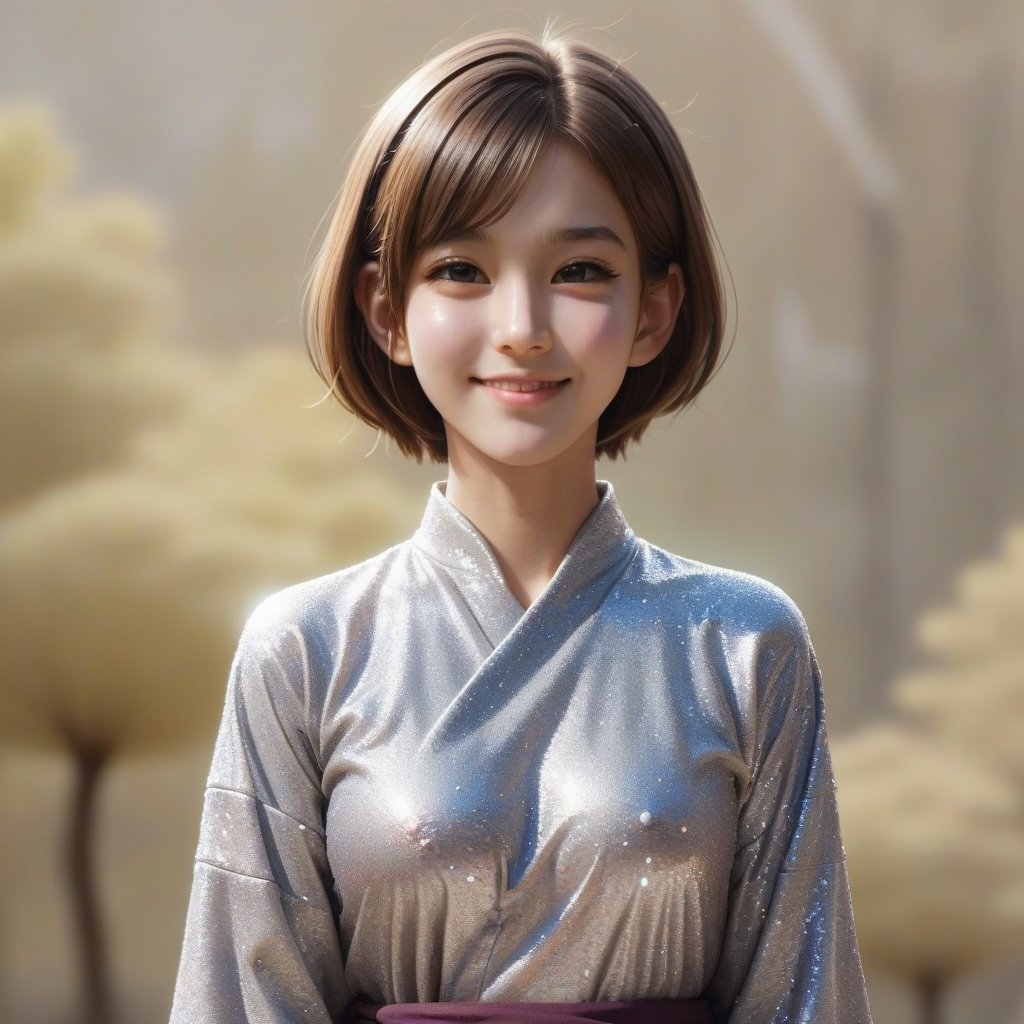 can you change woman to a buddhist nun with 
hair 
a little bit more smile 
short hair in different places and postures 
change cloth clour to more brigheer clour 
show whole body
,xxmix_girl,EpicArt,little_cute_girl,glitter