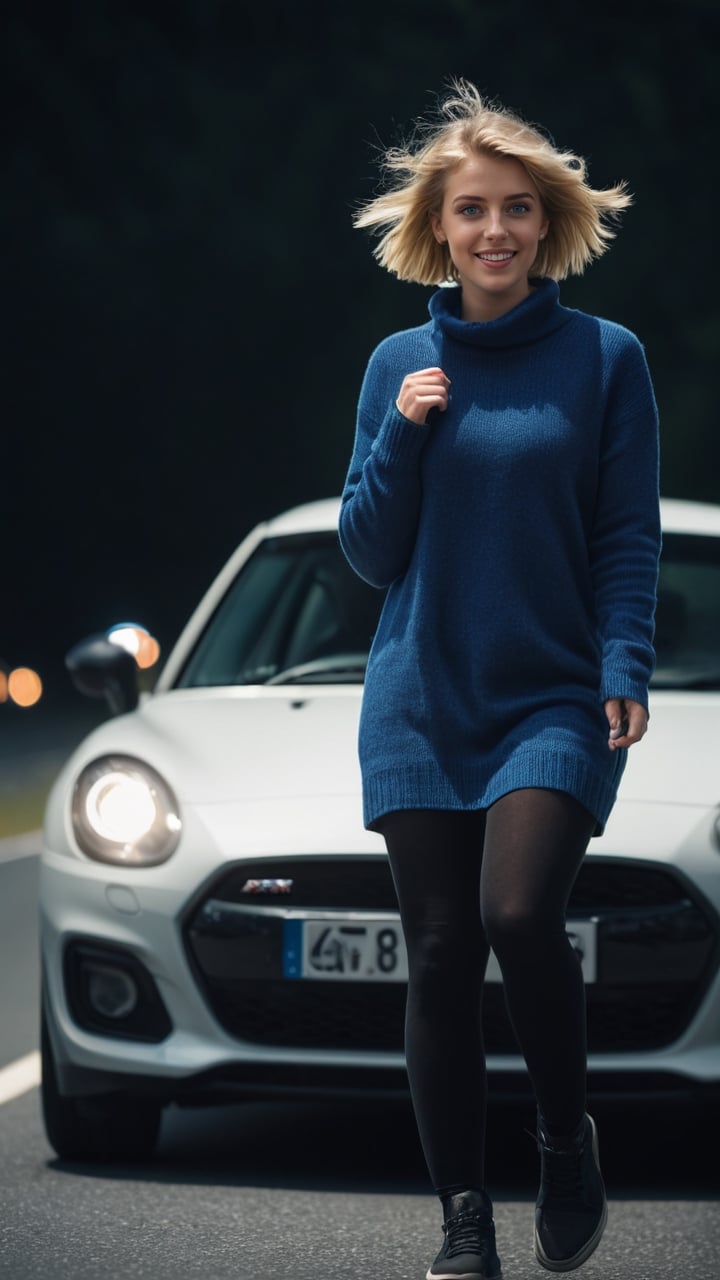 (best quality, masterpiece, ultra detailed, 8K, RAW photo),
beautiful young woman with medium short blonde hair and intense blue eyes whodriving nice small car on highway, eyes completely fully blue, delicate smile, she is happy , speed, car, higway, 

DSLR Photography, shot with a 50mm lens at f/2.1, blurred, blurry background, cinematic film still, cinematic photo , bokeh, professional, 4k, highly detailed ,more detail XL