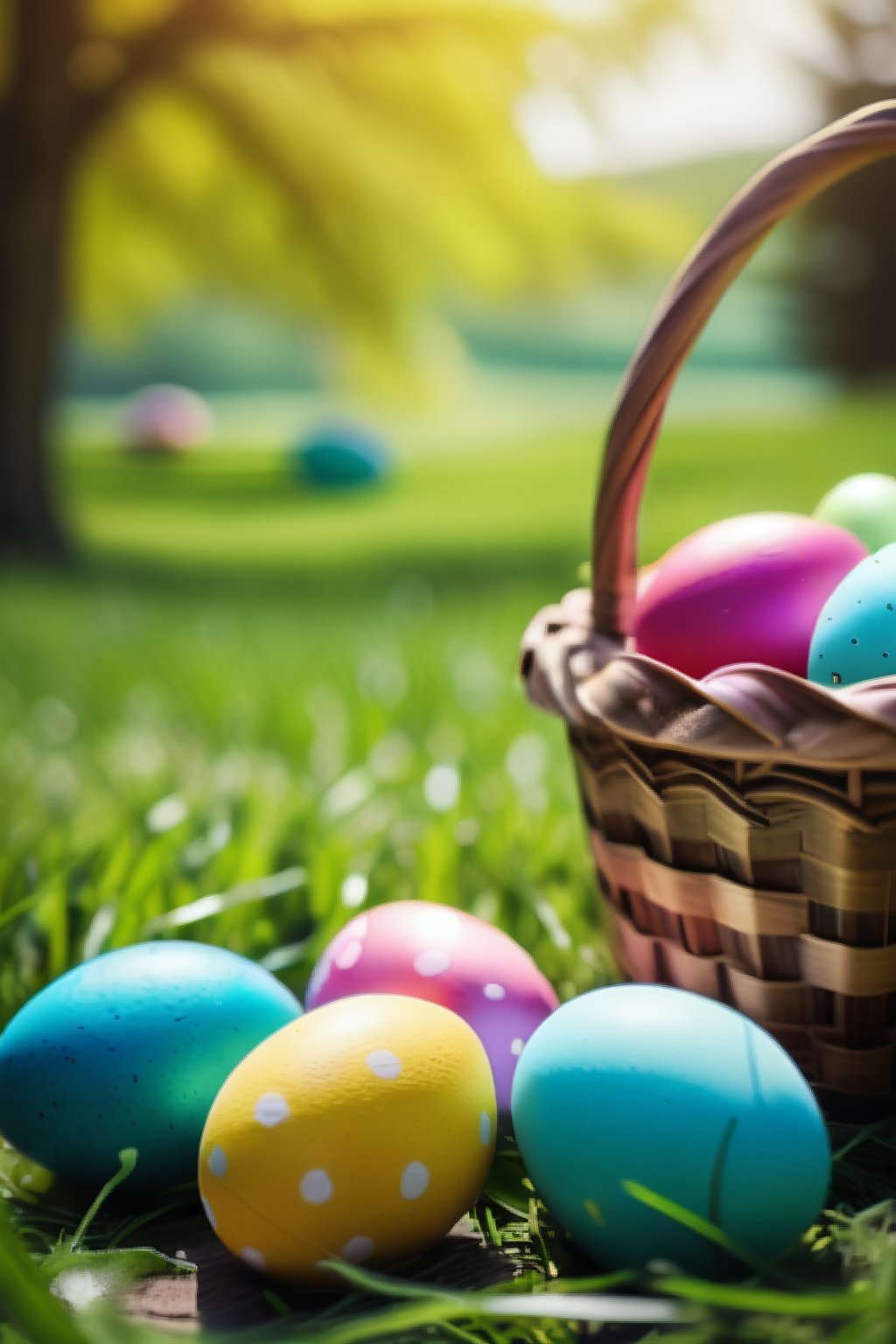 spring closeup on basket with colorful Easter eggs and bunny, green grass on background, no people,

shot with a 50mm lens at f/2.1, blurred, blurry background, cinematic film still, cinematic photo , bokeh, professional, 4k, highly detailed . shallow depth of field, vignette, highly detailed, high budget Hollywood movie, bokeh, cinemascope, moody, epic, gorgeous, film grain, grainy . Textured, distressed, vintage, ,Movie Still,Extremely Realistic