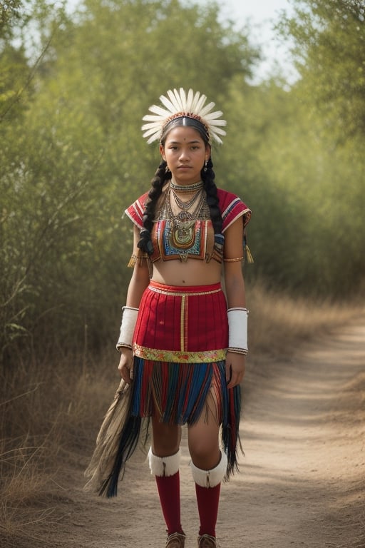 a 16 years old Sioux girl, with tradicional costume , with her tribe