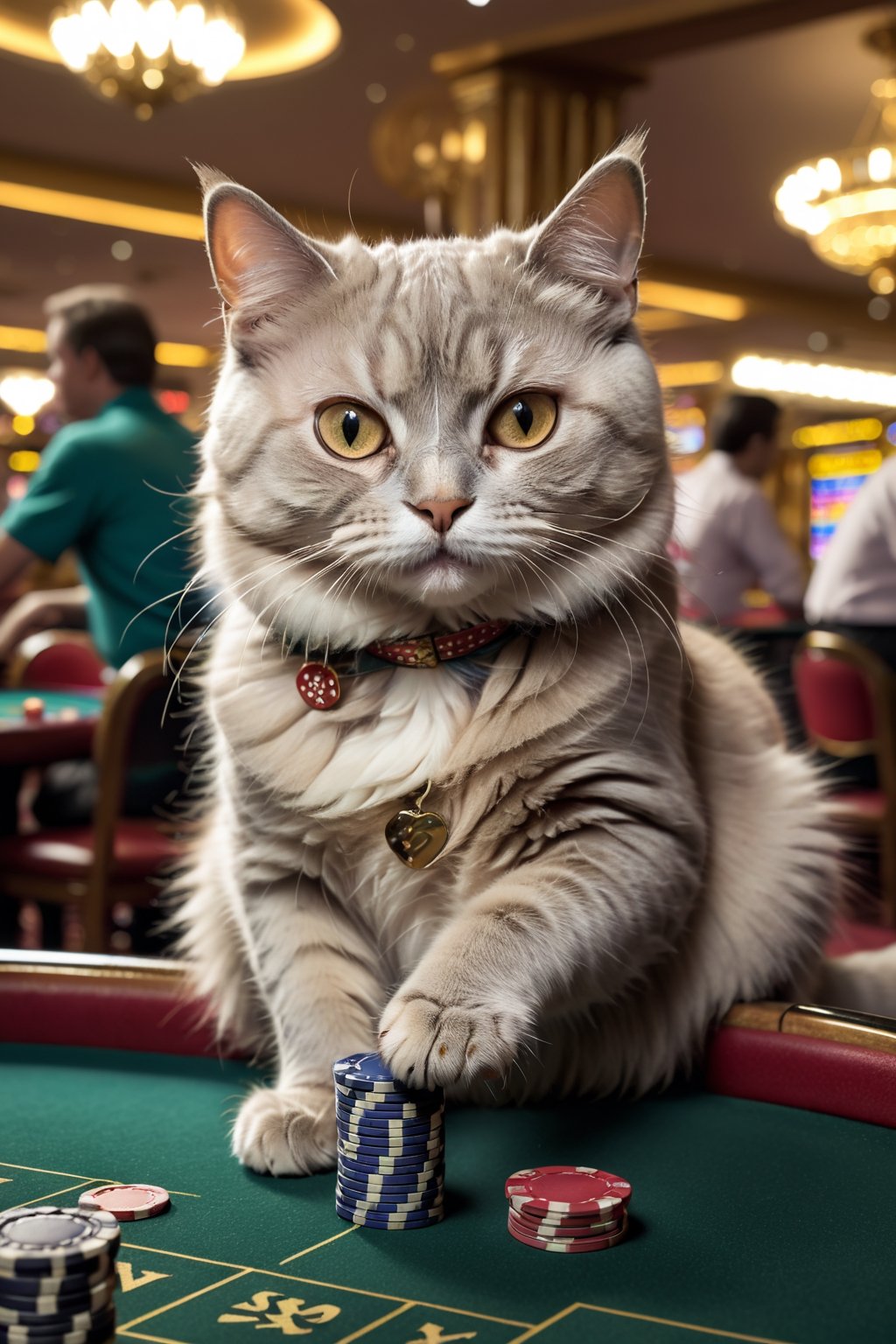 1 cat gambling, photography, best quality, medium shot,more detail XL